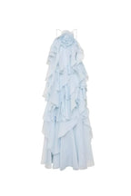Caysie Halter Floral Ruffle Layered Maxi Dress in Blue Flowering Girl