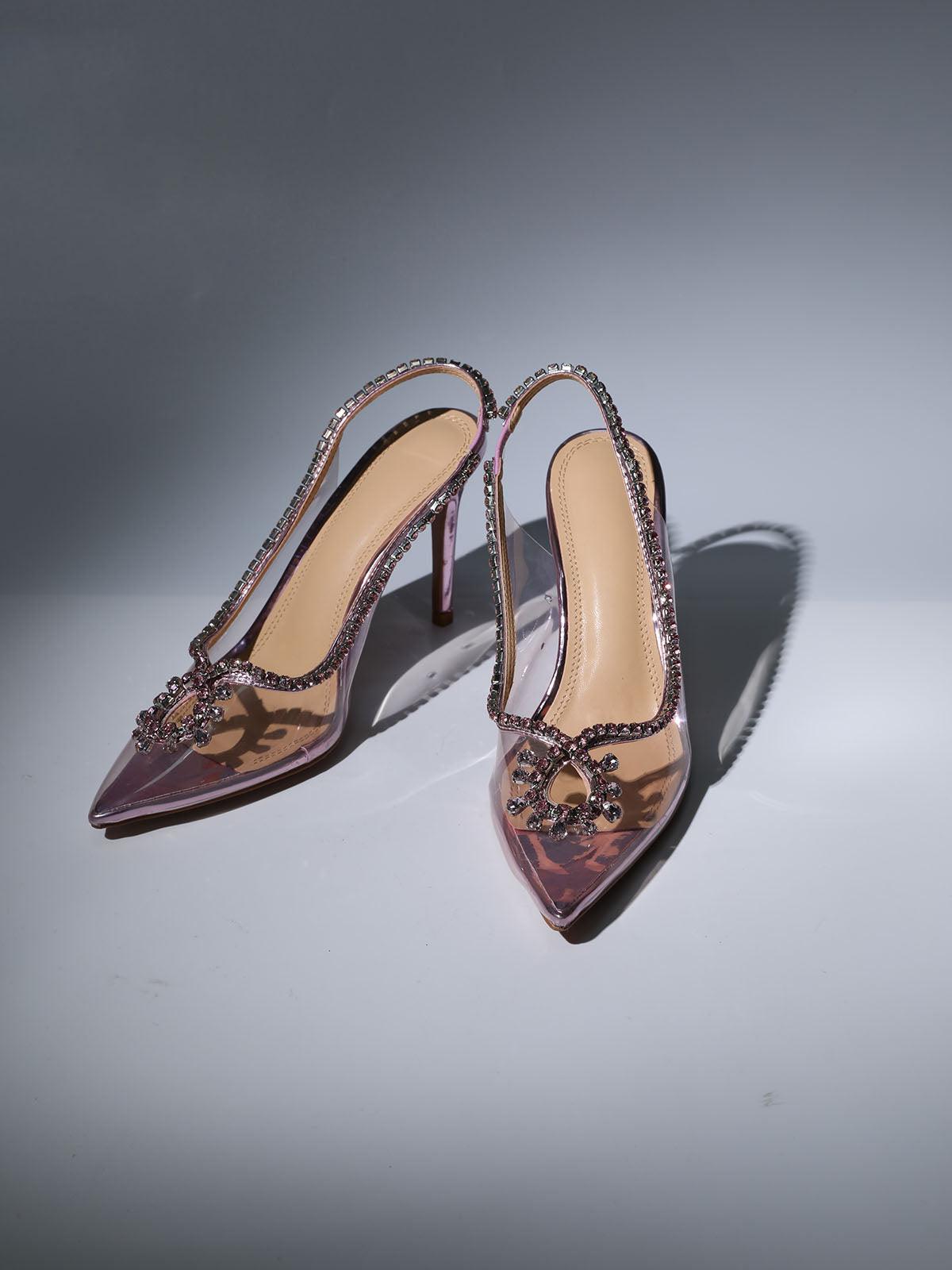 Crystal Cutout Embellished Pumps In Pink Flowering Girl