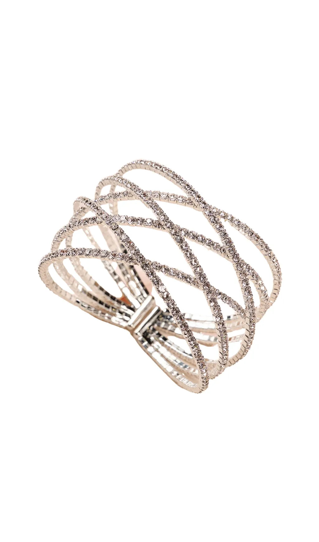 Silver Diamante Layered Cuff Bracelet Flowering Girl