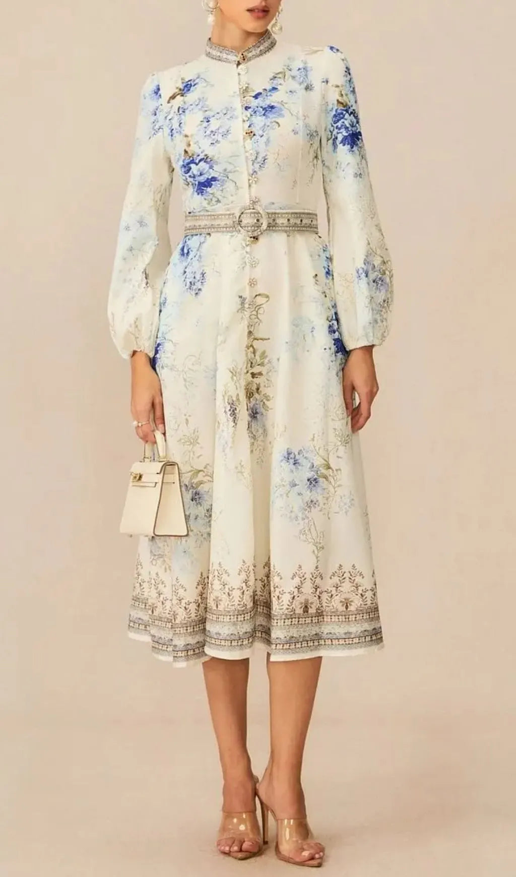 White Floral Print Midi Dress Flowering Girl