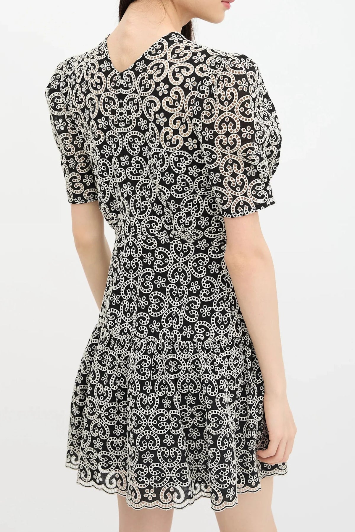 Black v-Neckline Guipure Mini Dress Flowering Girl