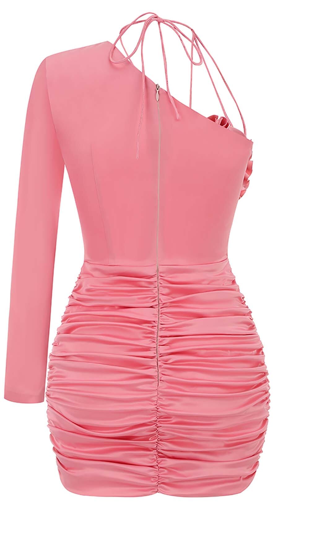 Floral One Shoulder Satin Mini Dress In Pink