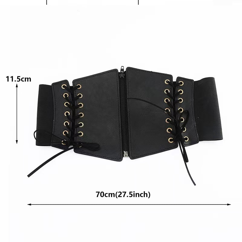 Faux Leather Lace‑Up Zipper Corset Waist Belt Flowering Girl