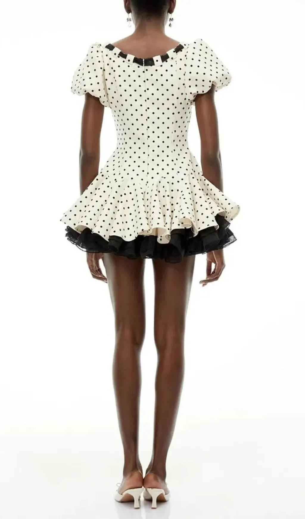 Wania White Polka Dot Mini Dress With Tie-Front Flowering Girl