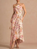 Finneas Pink Floral Halter Pleated Maxi Dress Flowering Girl