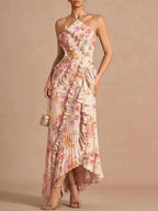 Finneas Pink Floral Halter Pleated Maxi Dress Flowering Girl