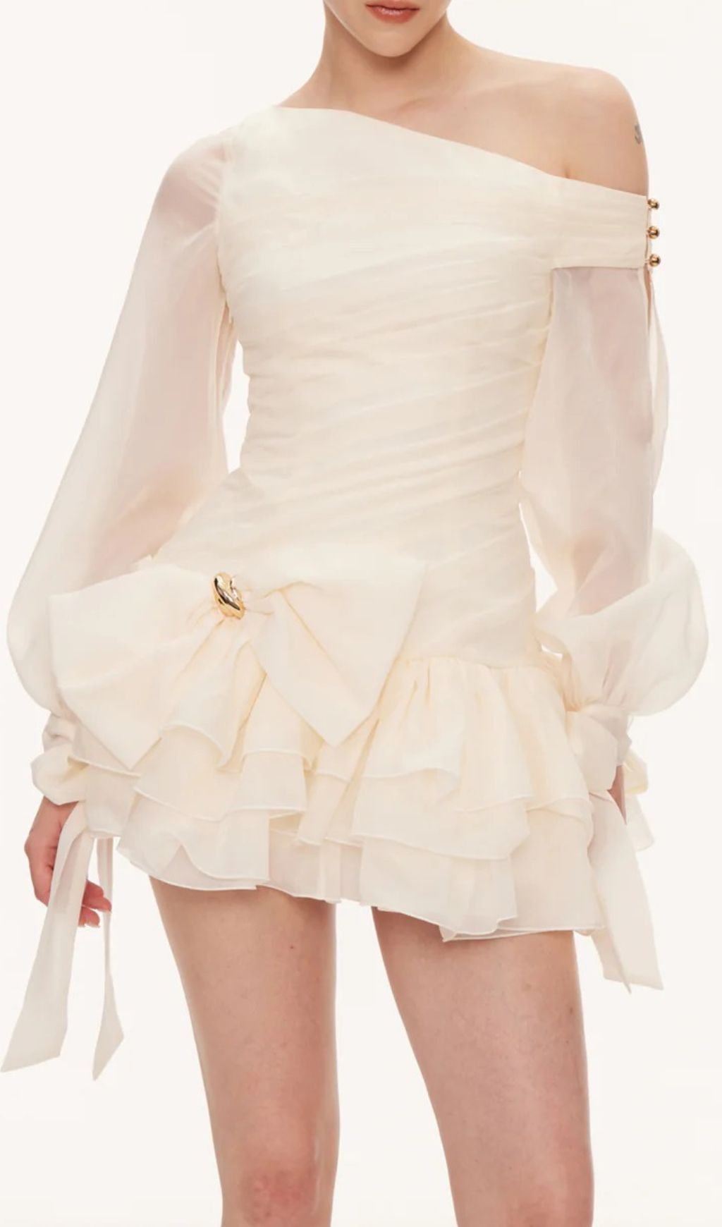 Kaija Bow Asymmetric Puffy Mini Dress Flowering Girl