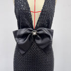 Rebecca Bow Sequin Embellished v Neck Maxi Dress In Black Flowering Girl
