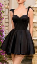 Katsuko Black Bow Strap Corset Mini Dress Flowering Girl