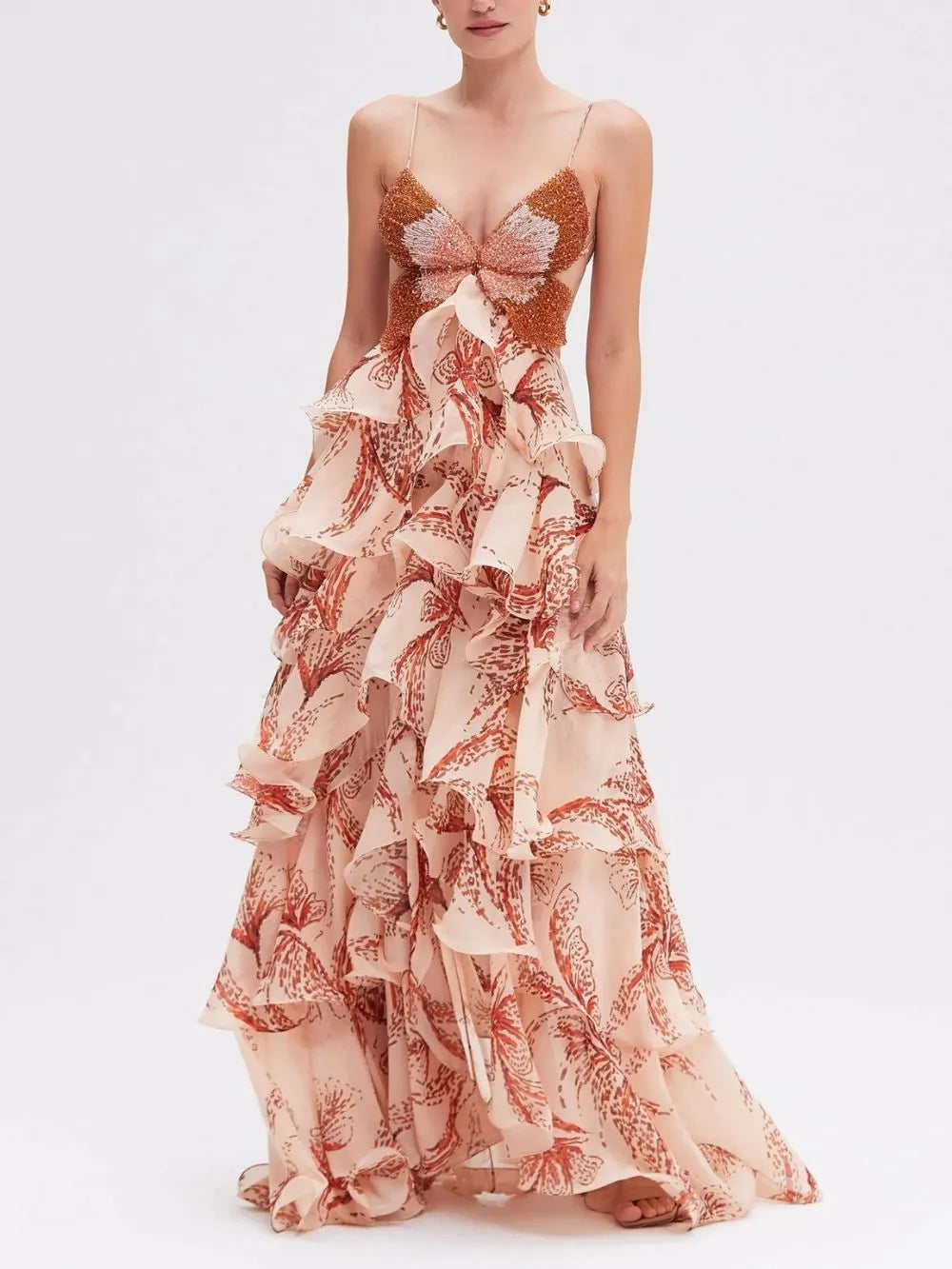 Maram Spaghetti Printed Maxi Dress Flowering Girl