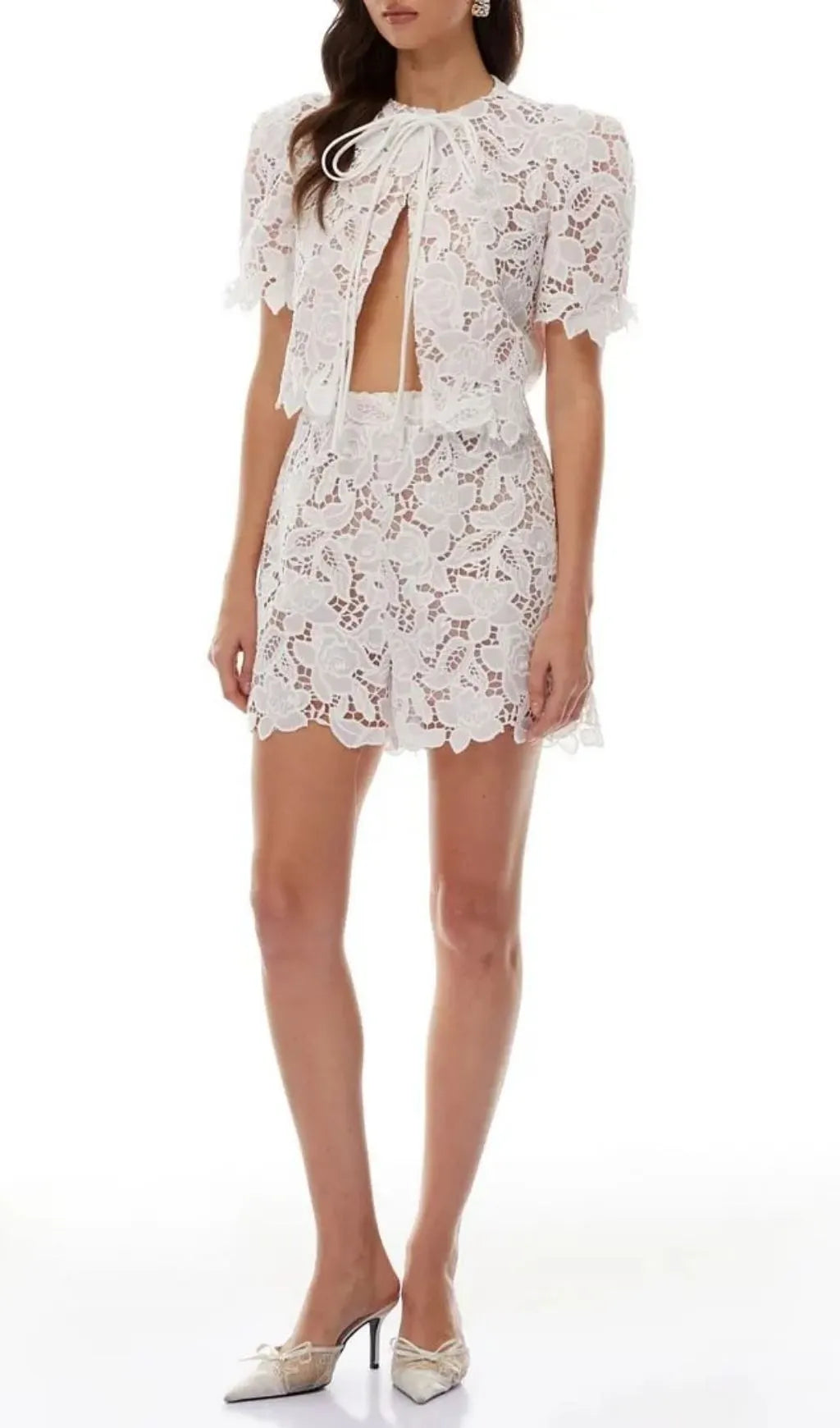 Kelly White Hollow Lace Top & Short Set Flowering Girl