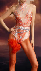 Edwina High Neck Printed Sequin Bodysuit Flowering Girl