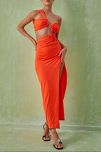 Berenice One Shoulder Cutout Maxi Dress In Orange Flowering Girl