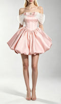 Krysten Pink Corset Mesh Shoulder Mini Dress Flowering Girl
