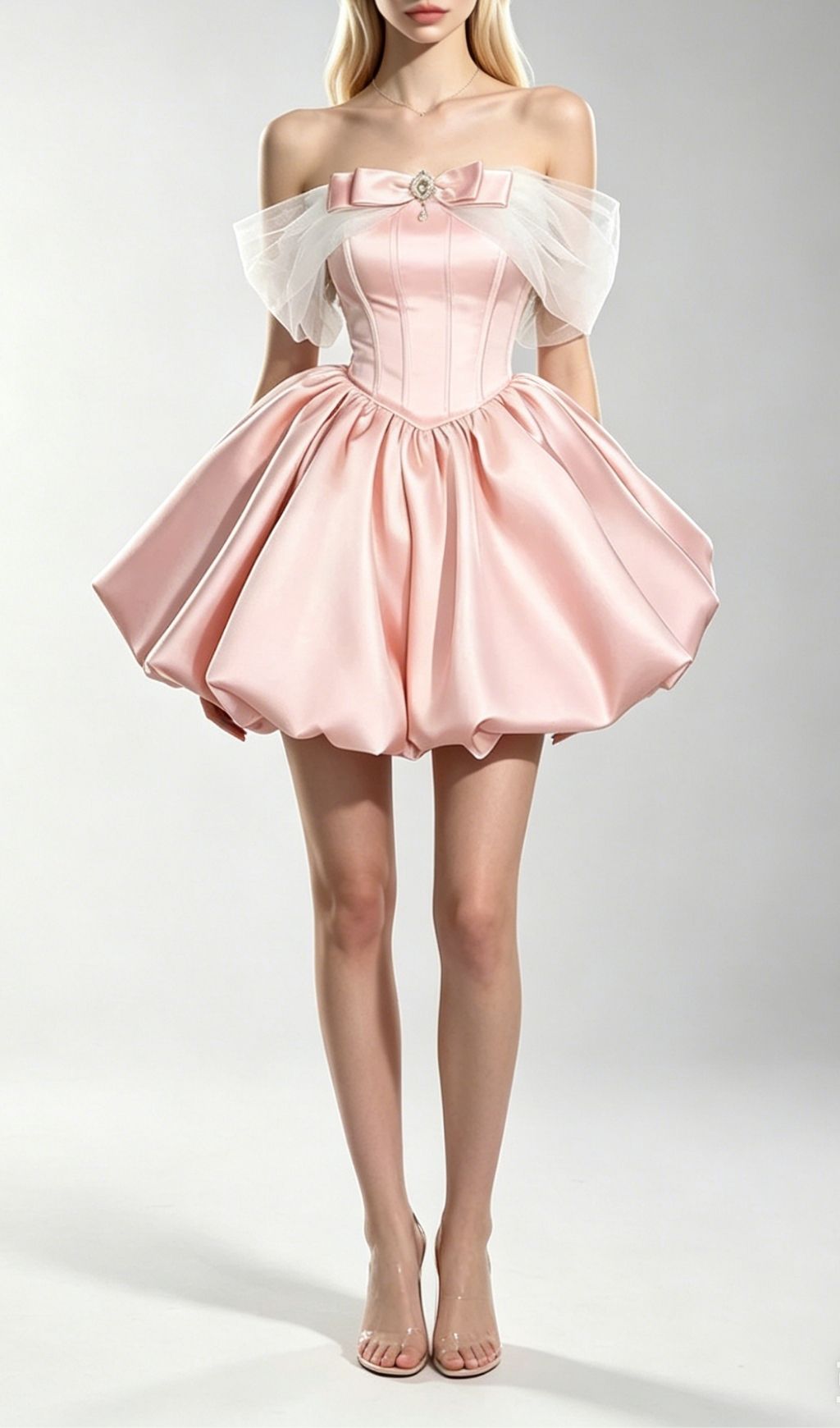 Krysten Pink Corset Mesh Shoulder Mini Dress Flowering Girl