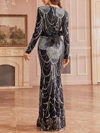 Mayana Black Sequin Long Sleeve Maxi Dress Flowering Girl