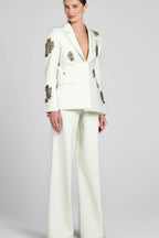 Winee Rhinestones Embellished Blazer Set White Flowering Girl