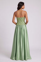 Sage Green Strapless Floor-Length Gown with Embellished Bodice Flowering Girl