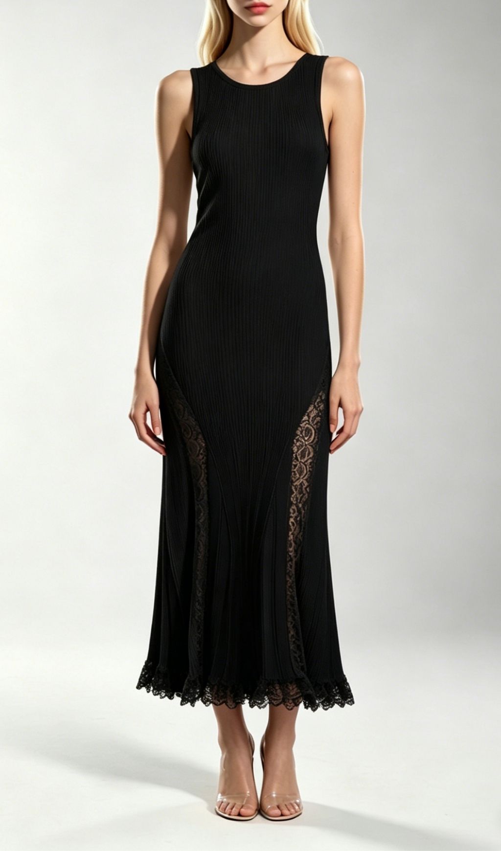 Kinzy Black Sleeveless Lace Midi Dress Flowering Girl