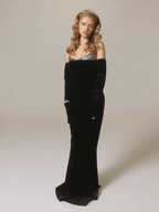 Ellen High Slit Velvet Strapless Maxi Dress In Black Flowering Girl
