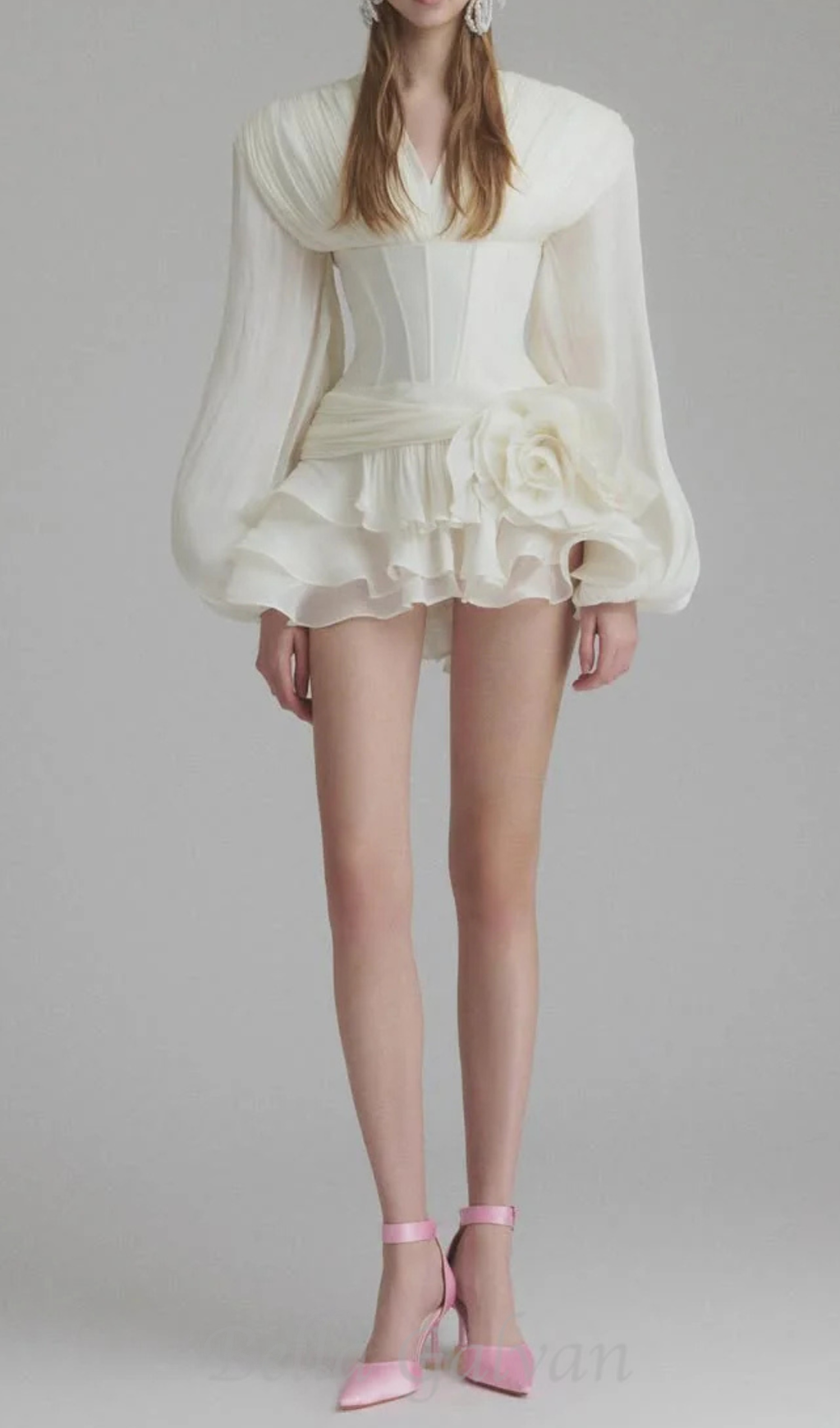 wallis 3d flower ruffle trim mini dress in white Flowering Girl