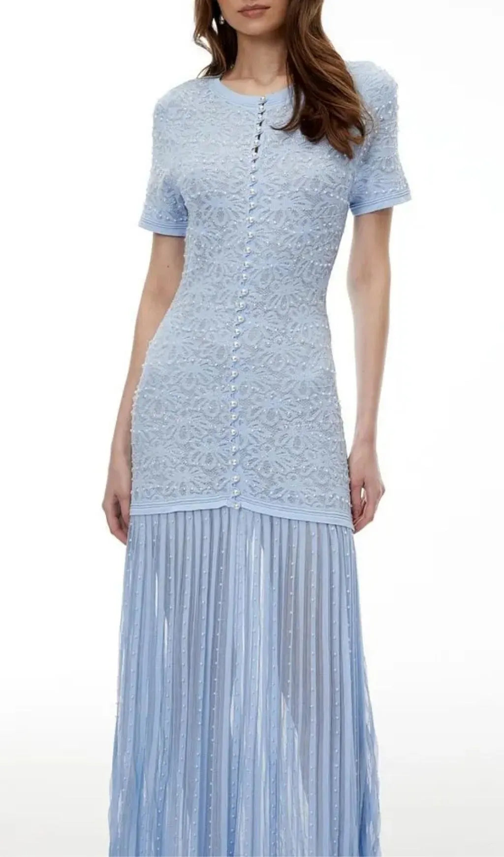 Pandora Embellished Pleated Maxi Dress - Blue Flowering Girl