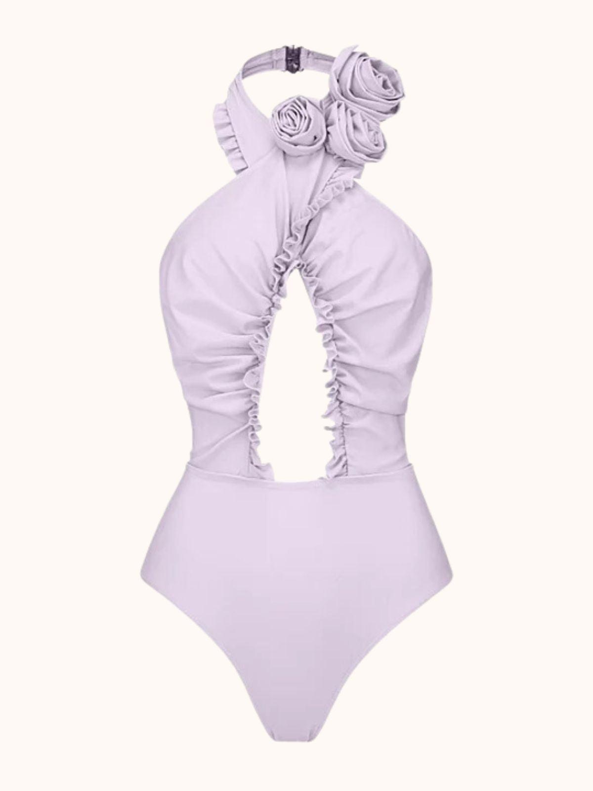 Cally Halterneck Swimwear Two Piece Set In Lilac Flowering Girl