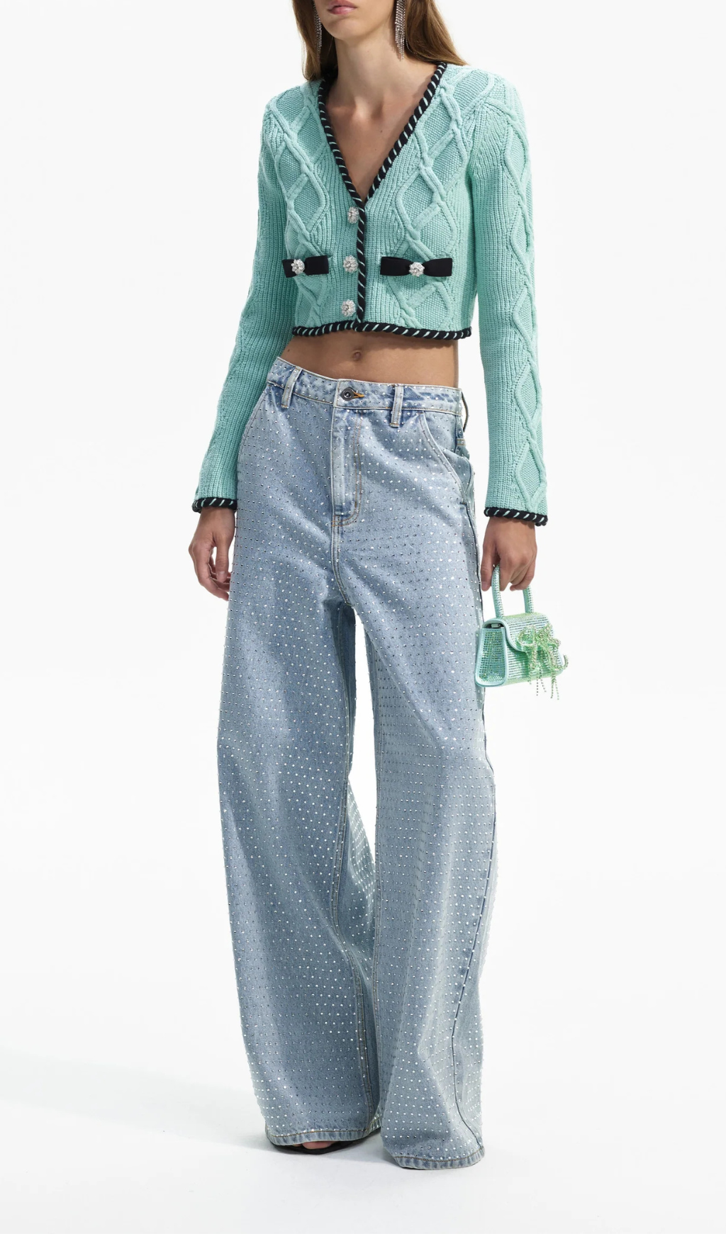 MINT CABLE KNIT CROPPED CARDIGAN Flowering Girl