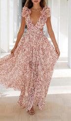 Anjelica Pink Ruffled Floral Maxi Dress Flowering Girl