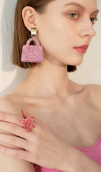 Leimomi Pink Diamante Earrings Flowering Girl
