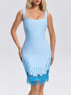 Grimrics Fringe Crystal Mini Dress Flowering Girl