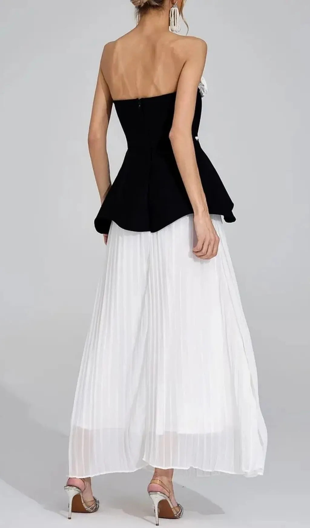 Mignon Black White Floral Strapless Maxi Dress Flowering Girl