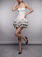 Maleni White Strapless Bustier Polka Dot Bubble Dress Flowering Girl