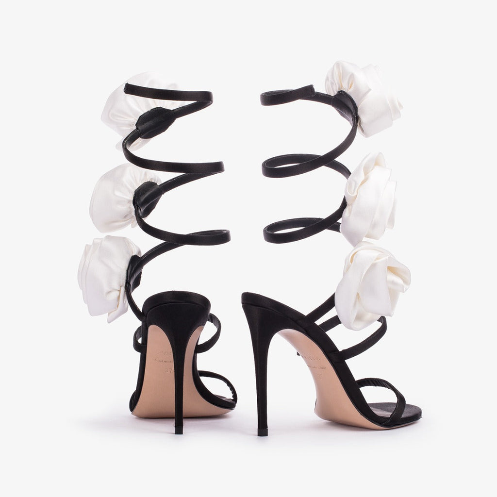 Alana Rose Twists Satin Sandals - Black Flowering Girl