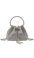 Crystal Embellished Bucket Bag In Silver Flowering Girl