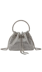 Crystal Embellished Bucket Bag In Silver Flowering Girl
