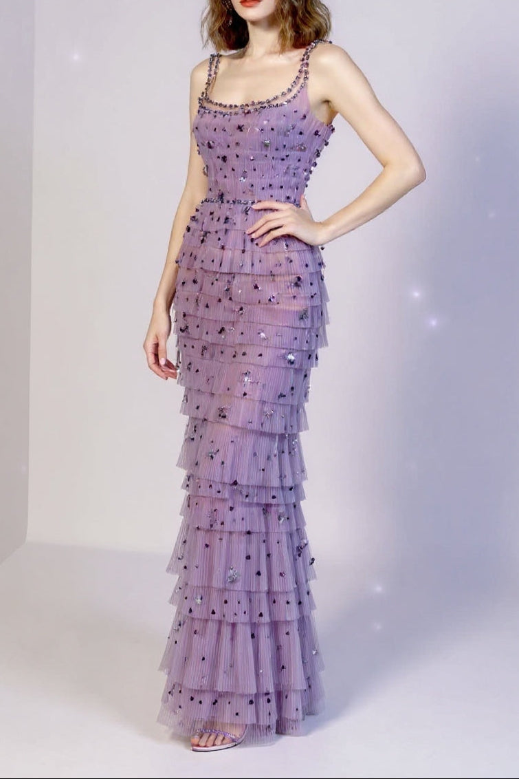 Arwa Embellished Maxi Dress In Purple Flowering Girl