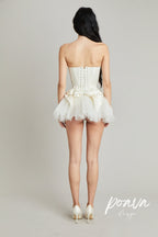 Elsie Bowknot Mesh Strapless Mini Dress In White Flowering Girl