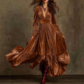 Retro High-End V-Neck Velvet Ruffle Large Swing Dress Flowering Girl