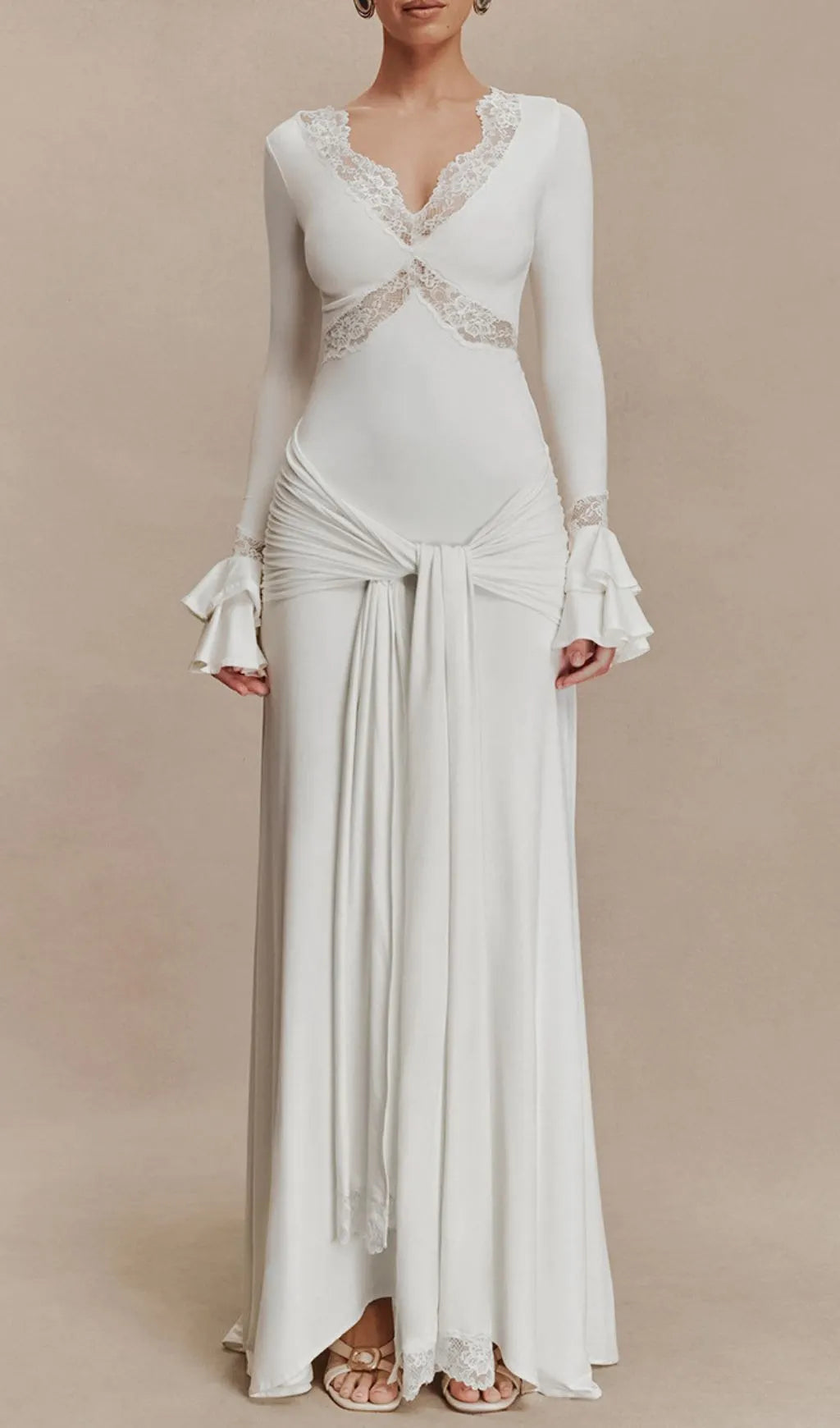 Akeelah Flare Sleeve Tie Up Maxi Dress Flowering Girl