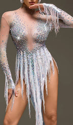 Morvayne Crystal Fringe Mesh Dress Flowering Girl