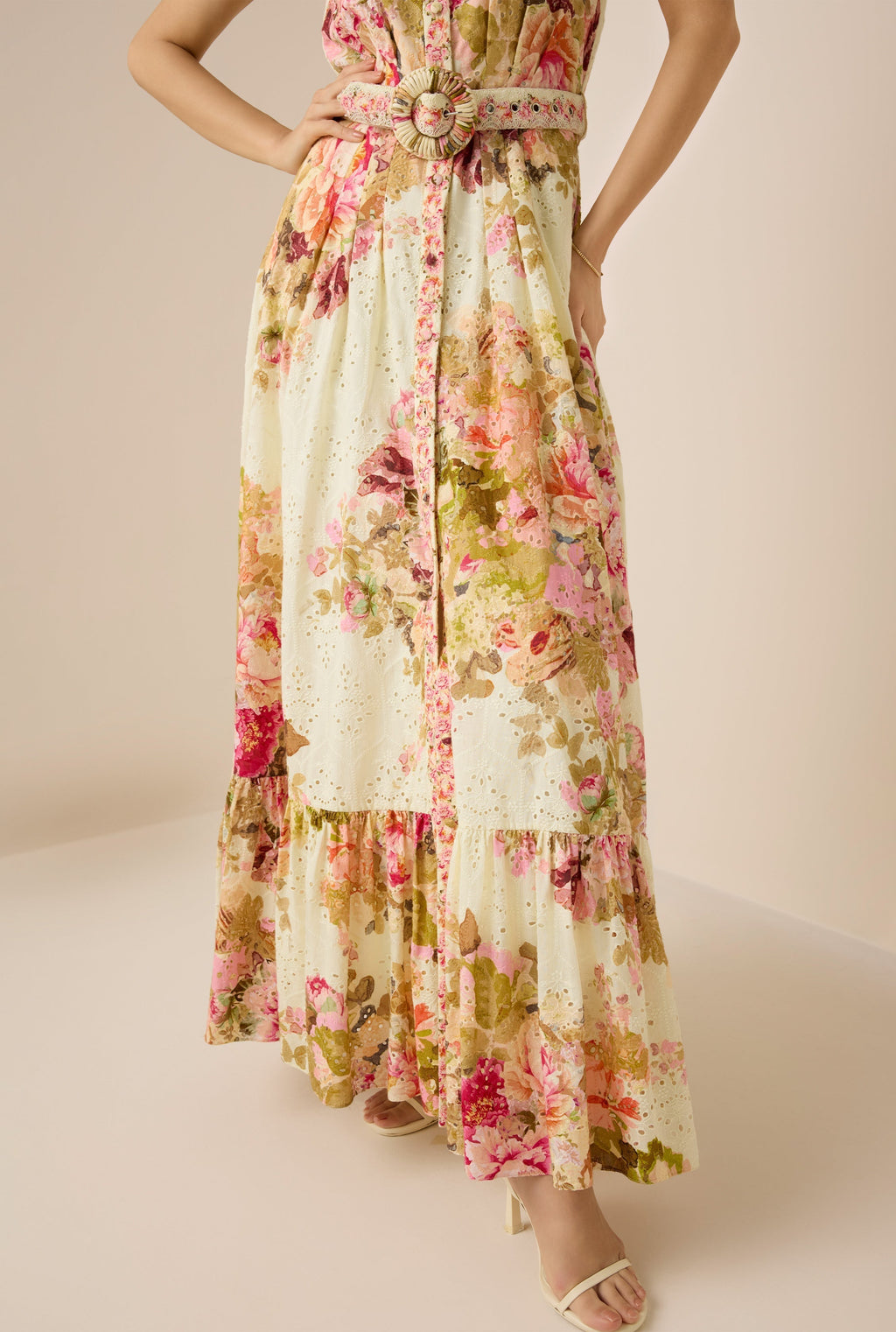Multicolor Embroidery Print Maxi Shirt Dress Flowering Girl
