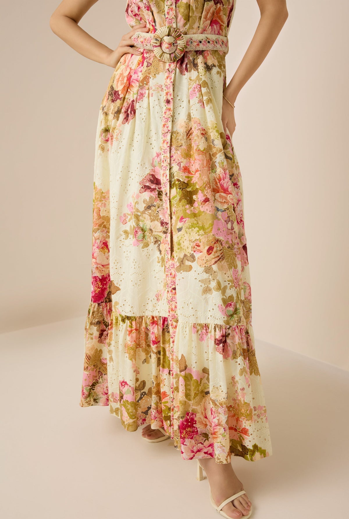 Multicolor Embroidery Print Maxi Shirt Dress Flowering Girl