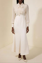 Carlin Balloon Sleeve Ruched Tie Up Midi Dress - Apricot Flowering Girl