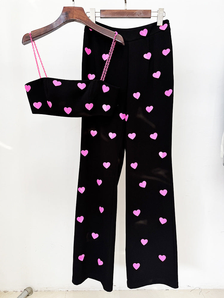 Clovia Pink Heart Embellished Top & Pants Set Flowering Girl