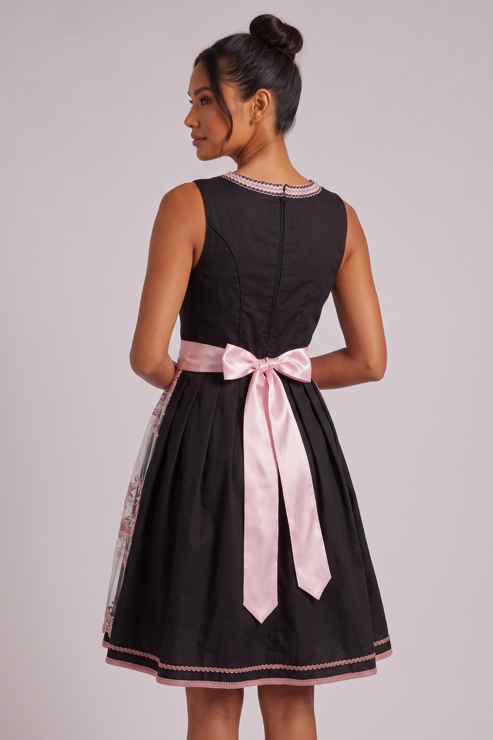 Black Matte Woven Polyester-Cotton Blend Fit-And-Flare Dirndl Dress Flowering Girl