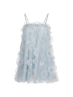 Tutu Light Blue Sleeveless Flower Diamond Short Doll Dress Flowering Girl