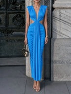 Mali Blue Ruched Cutout Maxi Dress Flowering Girl