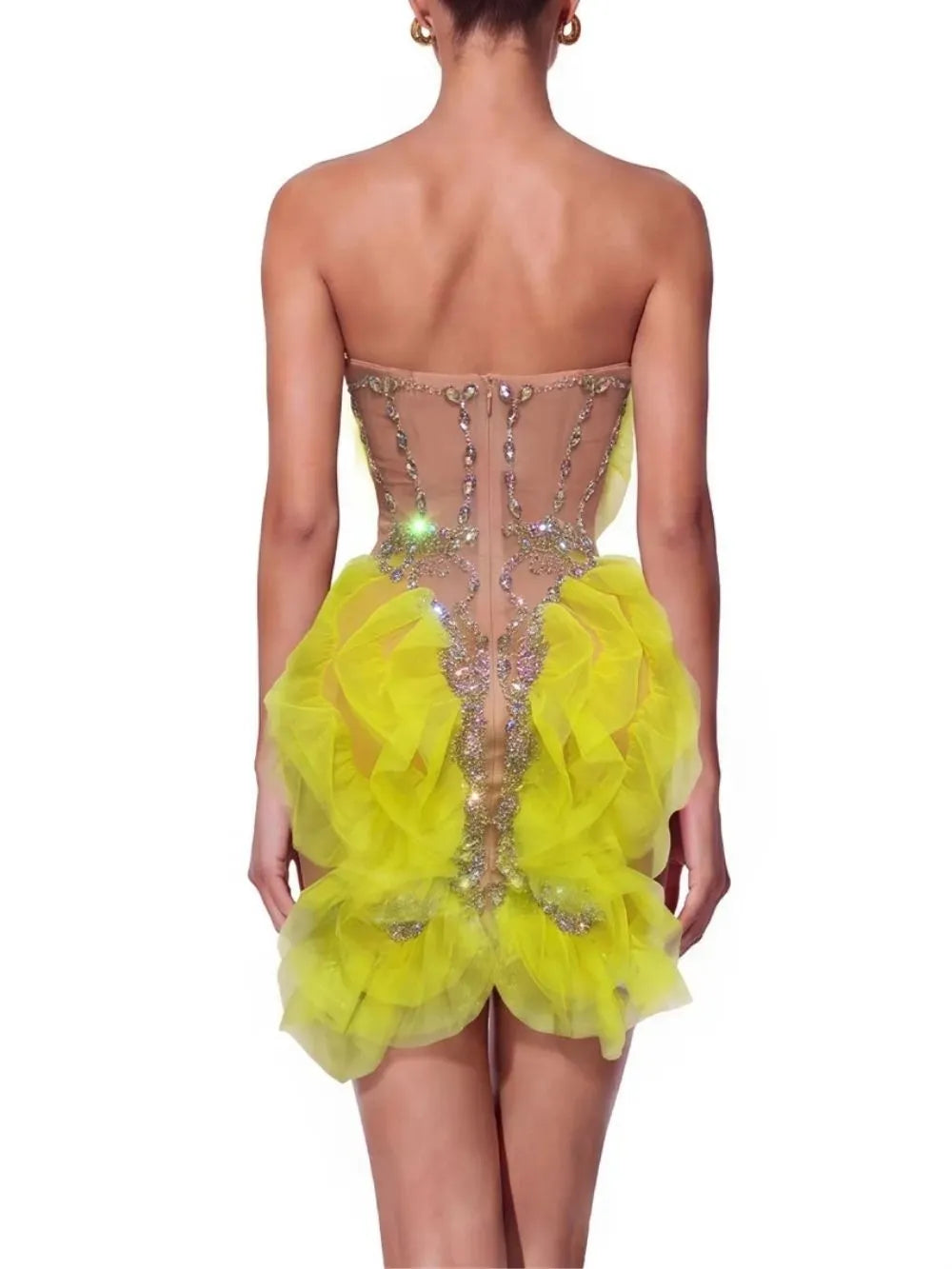 Sovrin Strapless Mesh Crystal Mini Dress Flowering Girl