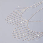 Tassel And Diamond Chest Chain In Silver Flowering Girl